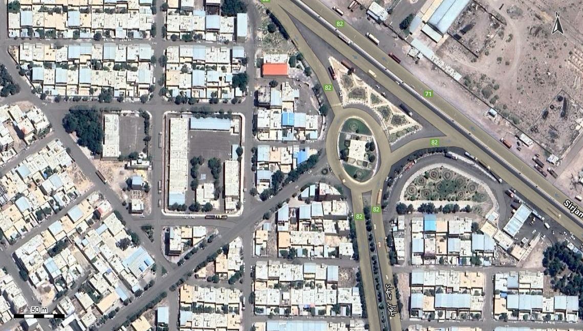 نقشه همراه با تصویر هوایی - ماهواره ای شهر بابک در اتوکد با مختصات UTM