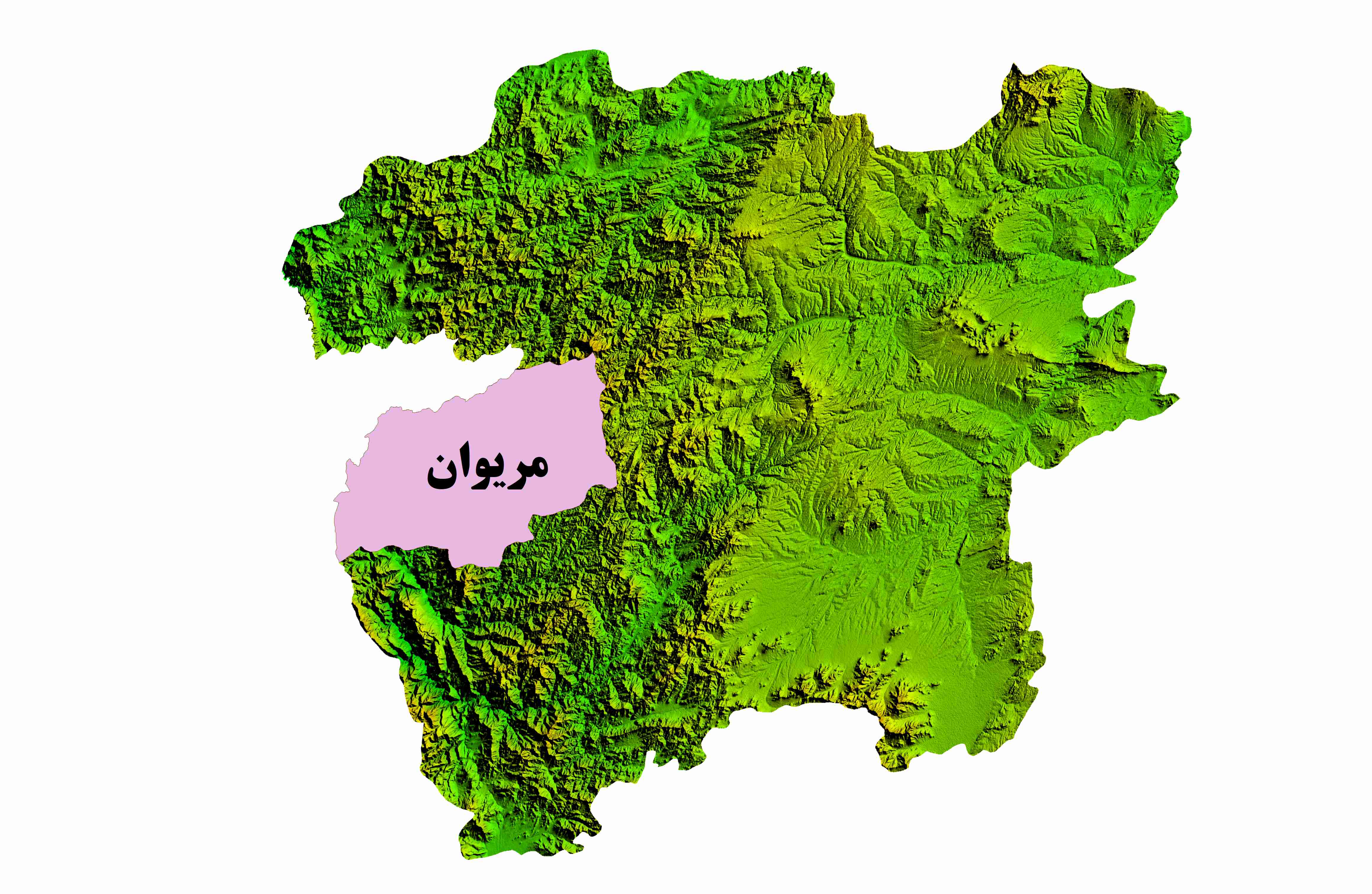 نقشه DEM  استان کردستان- شهرستان مریوان