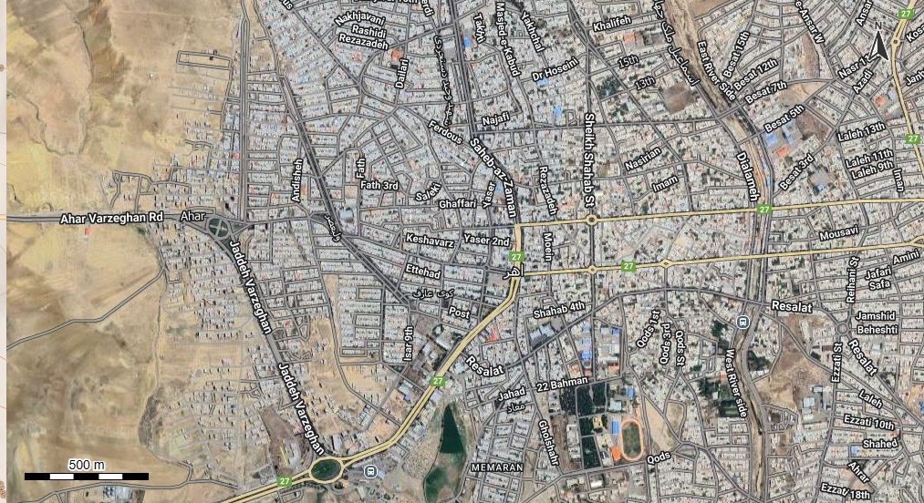 نقشه همراه با تصویر هوایی - ماهواره ای شهر اهر در اتوکد با مختصات UTM