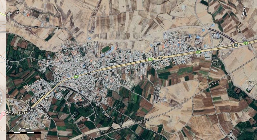 نقشه همراه با تصویر هوایی - ماهواره ای شهر نیر در اتوکد با مختصات UTM
