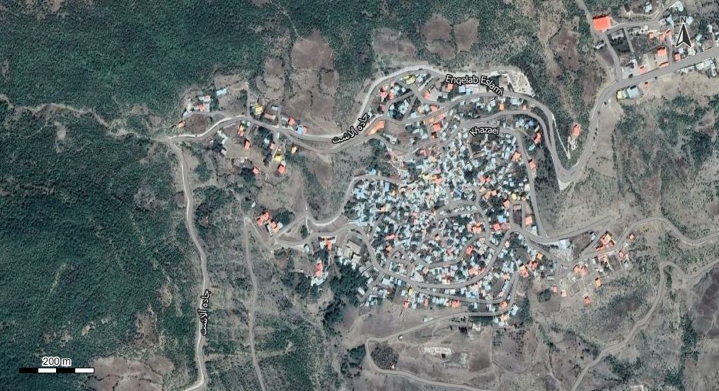 نقشه همراه با تصویر هوایی - ماهواره ای شهر آلاشت  در اتوکد با مختصات UTM