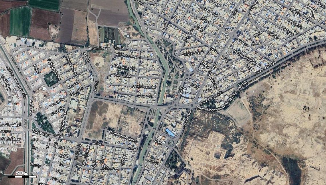 نقشه همراه با تصویر هوایی - ماهواره ای شهر شوش در اتوکد با مختصات UTM