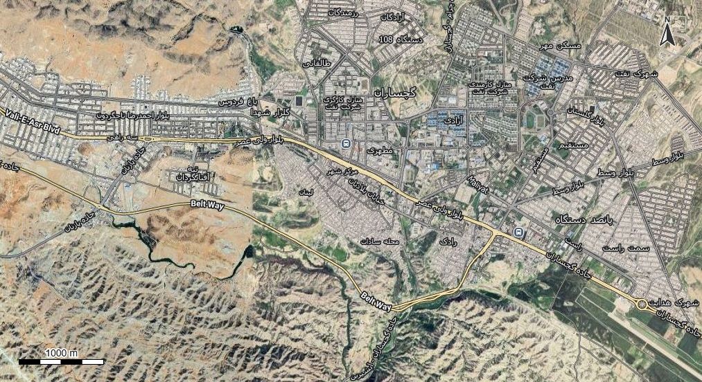 نقشه همراه با تصویر هوایی - ماهواره ای گچساران در اتوکد با مختصات UTM